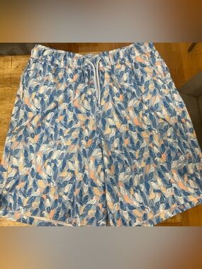 Peter Millar Light Blue & Peach Leaf-Pattern Swim trunks Shorts